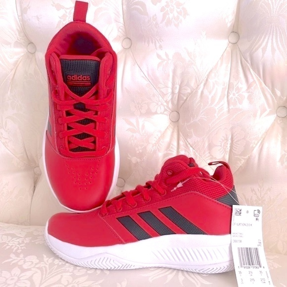 Brand New Adidas Boys CF Ilation 2.0 Mid Top Red & Black Basketball Sneakers - Picture 2 of 16